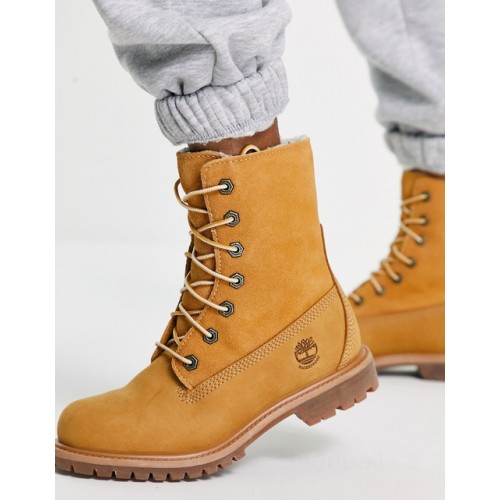 Timberland authentic teddy fleece lace up boots in wheat tan