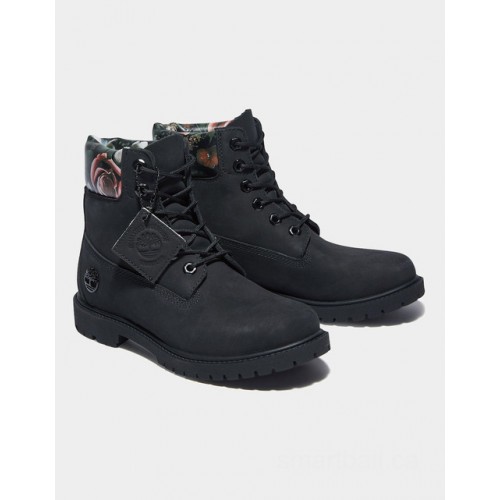 Timberland 6 inch black floral cupsole ankle boot - black
