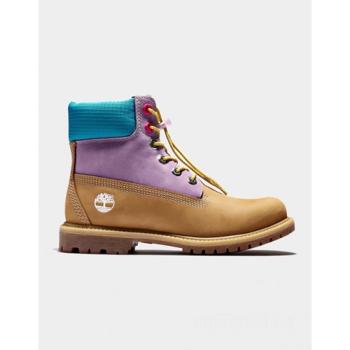 Timberland premium 6 inch boot for women in yellow/lilac