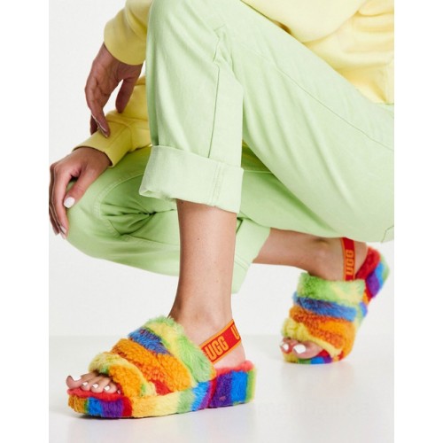 UGG fluff yeah slide slippers in rainbow      