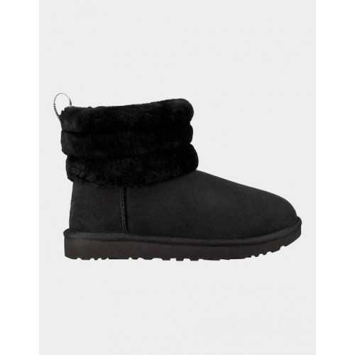 UGG women's black fluff mini quilted logo boot      
