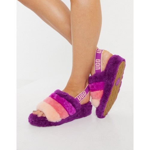 UGG fluff yeah slide slippers in berry stripe      