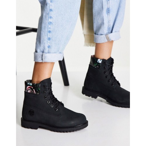 Timberland 6 inch heritage cupsole floral boots in black